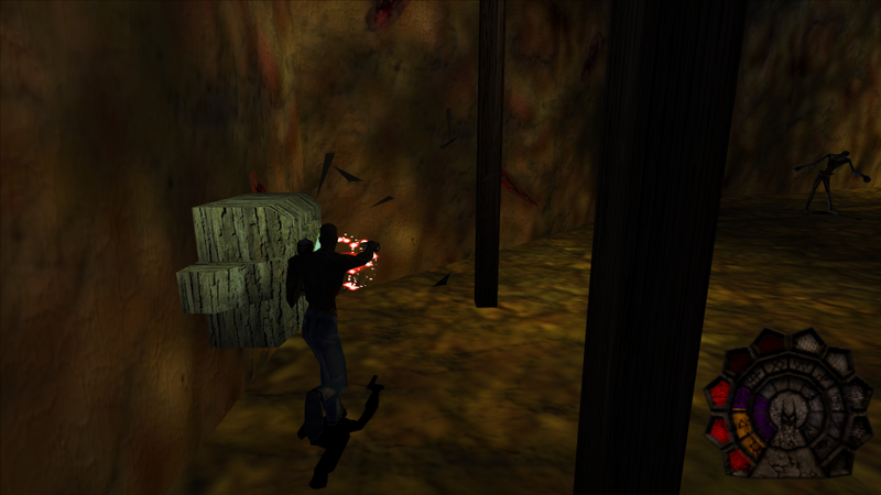 The same location with the hi-res texture mod applied. I wasn’t thinking about comparison shots at the time and this is from a different angle. While keeping to the original style, you can see that the texture mod makes your eyes bleed a lot less.